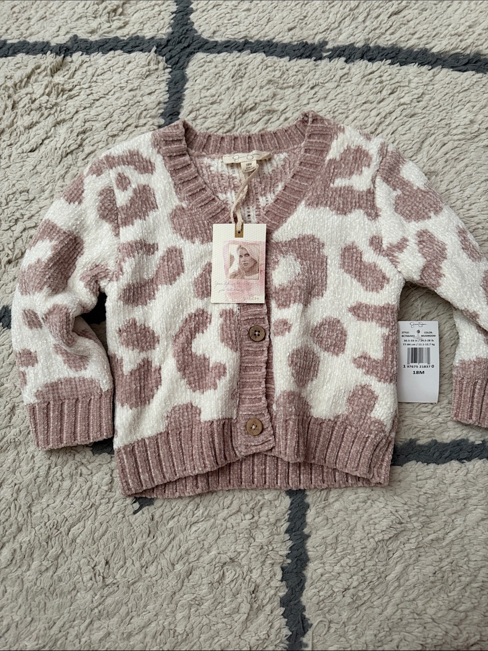 Jessica Simpson Cozy Pink Leopard-Print Cardigan Jacket for Kids size 18 m